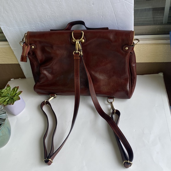 NWOT ALMA MINALO LEATHER HANDBAG/BACKPACK/BRIEFCASE- DARK BROWN - Picture 9 of 16